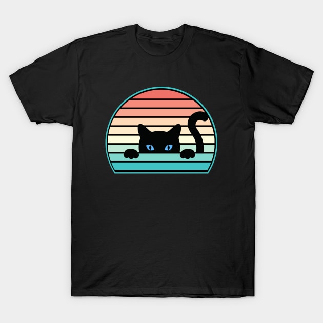 Funny Peeking Black Cat T-Shirt by FullOnNostalgia